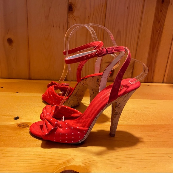 Candie's Shoes Vintage Candies 97s Red White Polka Dot Bow Cork